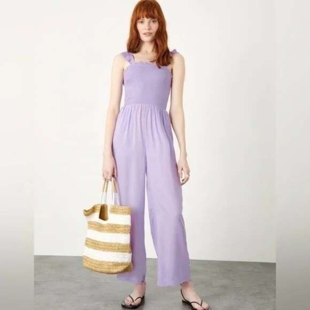NEW Riley & Rae lilac purple smocked off shoulder pants jumpsuit Size L